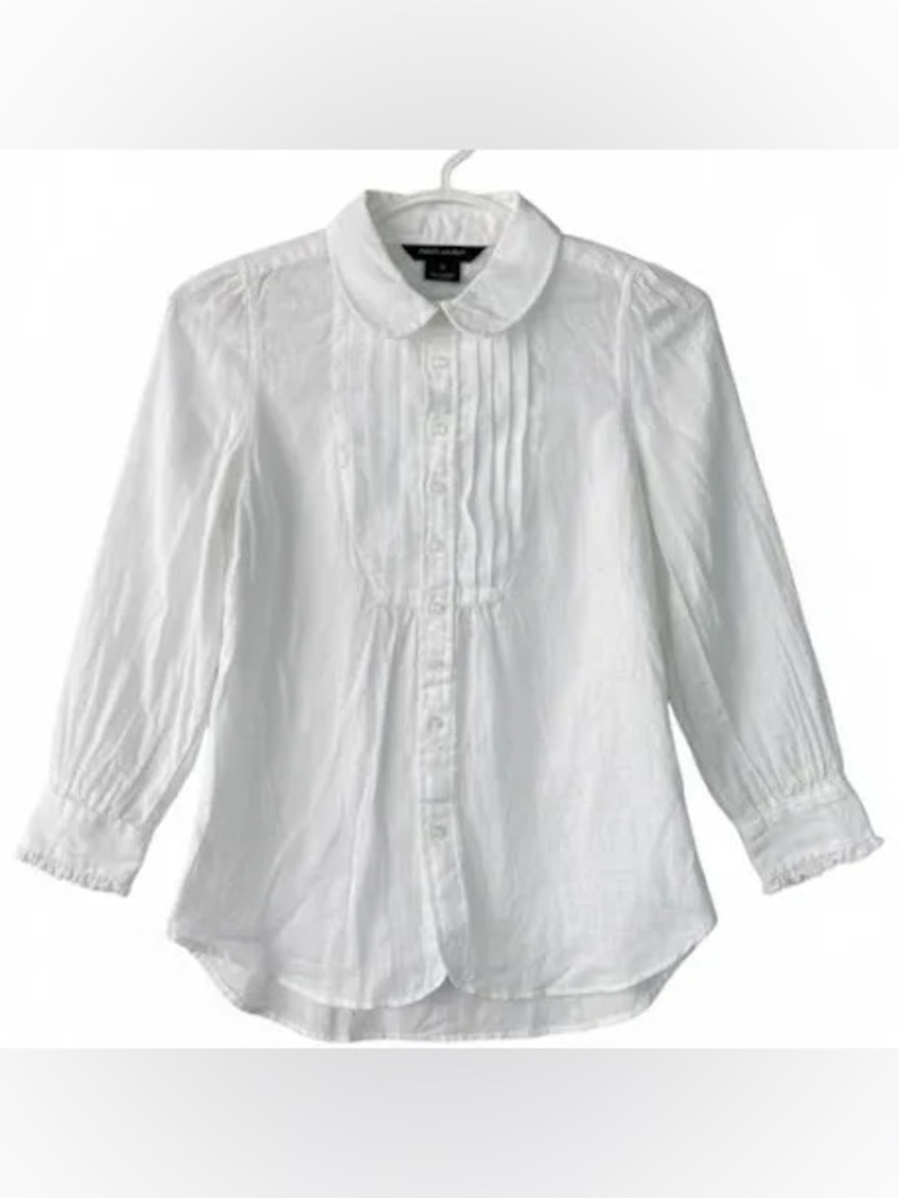 Ralph Lauren Girls size 14 fits women sz 2 White Pleated Front 100% linen Shirt